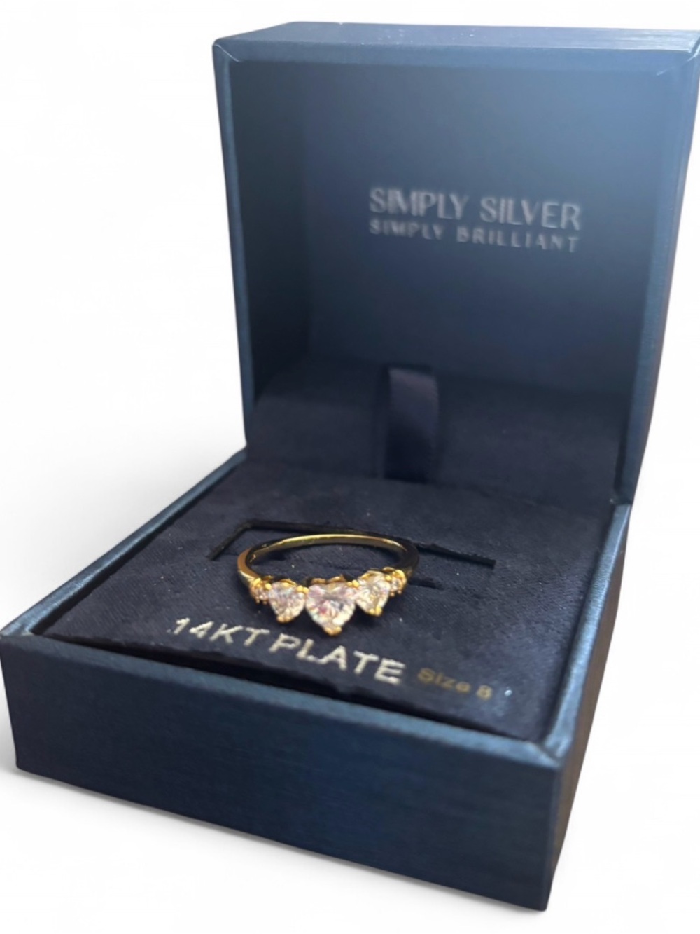 SIMPLY SILVER SIMPLY BRILLIANT TRIPLE HEART 14kt PLATED RING - Picture 5 of 6